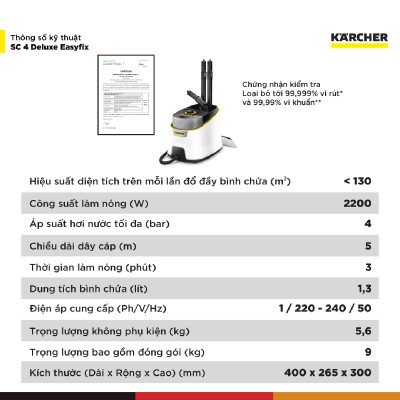 [Mới 2025] Máy làm sạch bằng hơi nước SC 4 Deluxe Easyfix - Bảo hành chính hãng đến 15 tháng - Hàng Chính Hãng