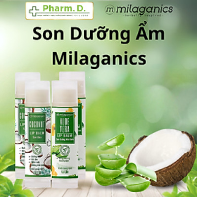 Milaganics [CHÍNH HÃNG] Combo 2 Cây Son Dưỡng Ẩm Nha Đam & Dừa 4.5g - Son Dưỡng Môi An Toàn Không Chì Dưỡng Ẩm Tối Ưu Cho Môi Nhạy Cảm