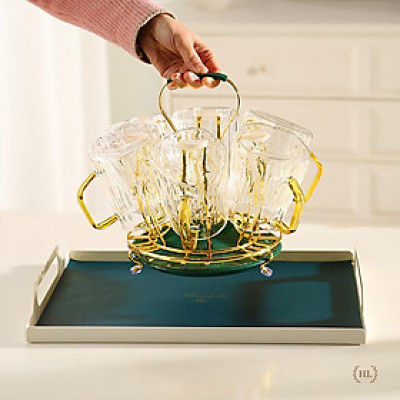 ÚP CỐC TRÒN CÓ KHAY HỨNG  | GIÁ ÚP LY CỐC SƠN TĨNH ĐIỆN KÈM KHAY HỨNG TRÒN HOME LUXURY DECOR PHONG CÁCH VINTAGE 2022 NEW