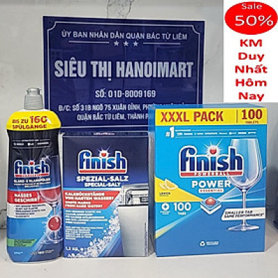 Combo: Viên rửa bát Finish Classic 100 viên + Muối Finish 1.2kg + Nước làm bóng Finish 1150ml