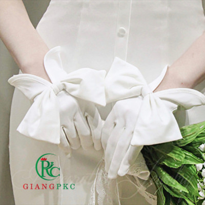 Găng tay cô dâu phi bóng xẻ cổ tay hở đính nơ phi mẫu đẹp Giangpkc SP2214266