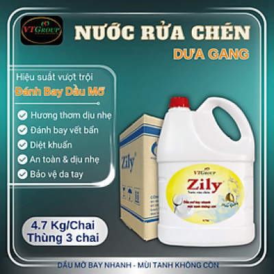 Nước Rửa Chén Zily 4.7 Kg (03 Chai/Thùng) - Tặng 1 lau sàn Rick 1kg