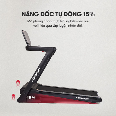 Máy chạy bộ KINGSPORT Legend K-06 Đơn Năng với nâng dốc tự động, hệ thống giảm sốc bằng lò xo, động cơ DC tiết kiệm điện