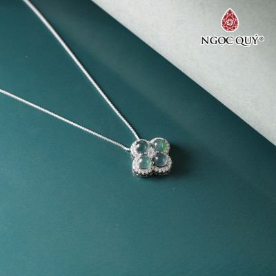 Dây chuyền Cỏ 4 lá phỉ thúy lam băng type A 14x14mm - Ngọc Qúy Gemstones