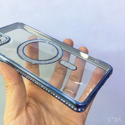 Ốp lưng cho Samsung A05 viền màu đính đá, vòng sạc không dây kim tuyến sang trọng ( hàng chính hãng)