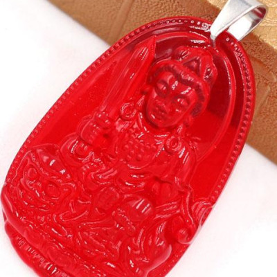 Dây chuyền mặt Văn Thù Bồ Tát Pha Lê Đỏ size lớn 5cm - phật bản mệnh tuổi Mão