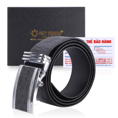 Thắt lưng nam da đà điểu Huy Hoàng da hột 4P màu đen, nâu đất, vàng bò, nâu đỏ HC4433-34-35-36