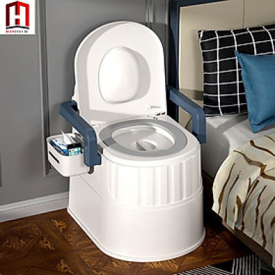 Toilet di động, Bồn cầu di động cho người già có tay vịn kèm bô bên trong, có tựa lưng chắc chắn cao cấp CHÍNH HÃNG