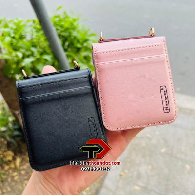 Bao da dạng ví cho SamSung Galaxy Z Flip4 hiệu Hanman có ngăn đựng thẻ - Hàng chính hãng