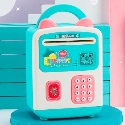 Két Sắt Tai Mèo Cảm Ứng Vân Tay Piggy Bank Có Quai Sách