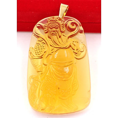 Mặt dây chuyền tượng Quan Công QC14 - pha lê vàng ( 6.2cm x 4cm )