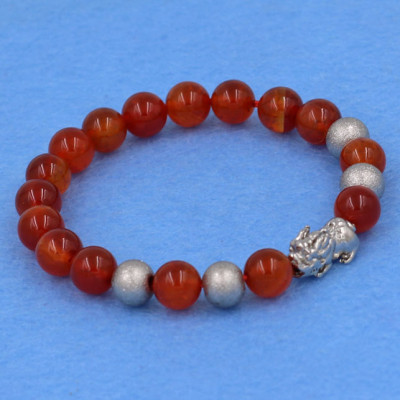 Chuỗi đeo tay đá vân rồng đỏ 8 ly - cẩn Tỳ Hưu inox bạc VVROTHTB8 - hợp mệnh Hỏa, mệnh Thổ