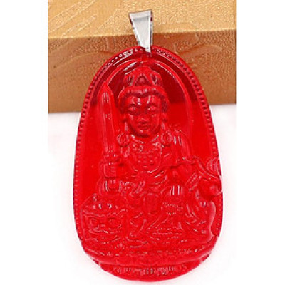 Dây chuyền mặt Văn Thù Bồ Tát Pha Lê Đỏ size lớn 5cm - phật bản mệnh tuổi Mão