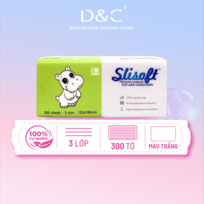 Giấy ăn Slisoft Trắng 100 tờ x 3 lớp, khăn giấy khô thân thiện môi trường không chất tẩy trắng an toàn cho cả gia đình