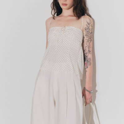 DOTTIE - Áo kiểu 2 dây đính nơ - Kem - T1136