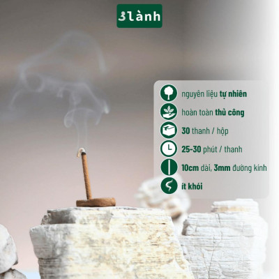 Nhang Thủ Công 3 Lành Hộp 30 Que Nhiều Mùi 100 % Tự Nhiên Tặng Kèm Đế Chăm Không Hóa Chất Xông Thơm