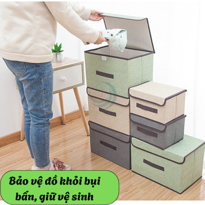 Bộ 2 thùng vải, hộp vải đựng đồ đa năng -Màu Nâu Kem - Hộp vải đựng quần áo 2 size đựng quần áo, đồ lót, giày, văn phòng phẩm, đồ dùng cá nhân rất tiện lợi-Bộ 2 hộp vải đựng đồ vải canvas siêu xinh có nắp đậy, tủ vải đựng đồ hộp cái