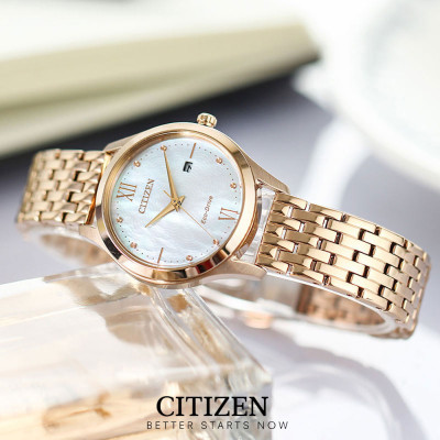 Đồng Hồ Nữ Citizen Dây Kim Loại Máy Eco-Drive EW2533-89D - Mặt Xà Cừ