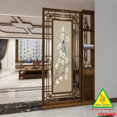 Vách ngăn phòng khách, vách ngăn tủ kệ bằng gỗm bình phong tranh VNTK406- NỘI THẤT LẮP RÁP VIENDONGADV