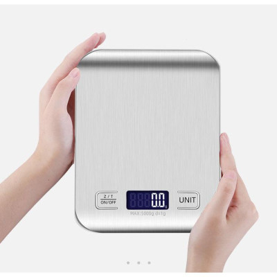 Cân Điện Tử Nhà Bếp 5Kg Màn Hình LCD Mặt Nhôm Cân Nhà Bếp Tặng Kèm Pin
