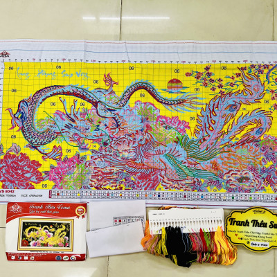 Tranh thêu kín Long phụng sum vầy vs8042, kích thước 120 x 60 cm
