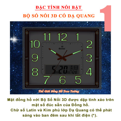 Đồng hồ Treo Tường EASTAR Kim Điện Tử KIM TRÔI Cao Câp DẠ QUANG - LỊCH Vạn Niên và NHIỆT KẾ Điện Tử