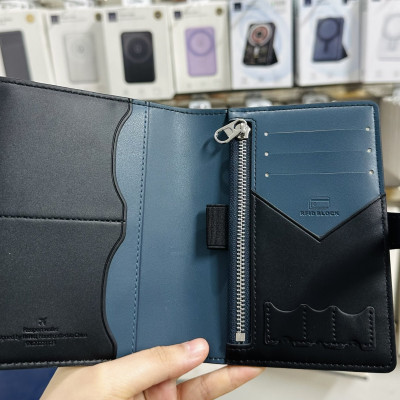 Ví da Wiwu Ambassdor Passport Wallet để thẻ, giấy tờ, vé máy bay có nhiều ngăn và trang bị thêm dây đai chắc chắn - Hàng chính hãng