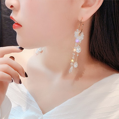 Bông tai chuỗi ngọc trai pha lê sang trọng