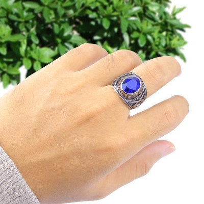 Nhẫn nam titan cao cấp thời trang rẻ đẹp nhẫn mỹ inox thép không gỉ trangsucpt đá xanh dương PTNNA03