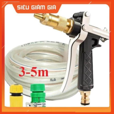 Bộ dây vòi xịt nước rửa xe, tưới cây . tăng áp 3 lần, loại 3m, 5m 206236Eđầu đồng, cút+ tặng túi đựng bút