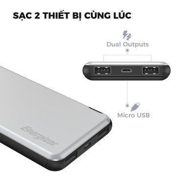 Sạc dự phòng Energizer UE10046 Dung Lượng 10,000mAh - Hàng Chính Hãng