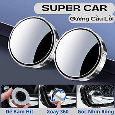 Bộ 2 Gương Cầu Lồi Chiếu Hậu Ô Tô Xoay 360° Xóa Điểm Mù Kính Thật Tráng Bạc Loại Tốt