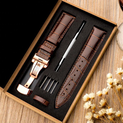 Dây Đồng Hồ Da Bò Khóa Bướm Hộp Đựng Bằng Gỗ Cao Cấp YE-003G