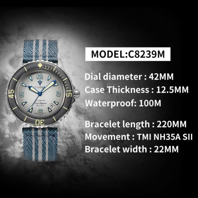 Đồng Hồ Nam Cadisen C8239M3 Chính Hãng Full Box Chống Nước Kính Chống Xước Dây Vải BH 2 Năm Máy Cơ