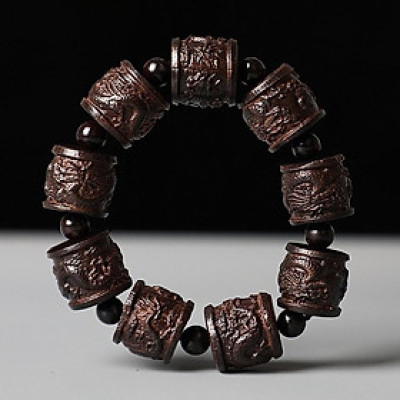 Bộ Vòng Tay Phong Thủy Trầm Mộc, Gỗ Trầm Hương tự nhiên, Điêu khắc hình phong thủy, Kèm hộp đựng lót lụa.