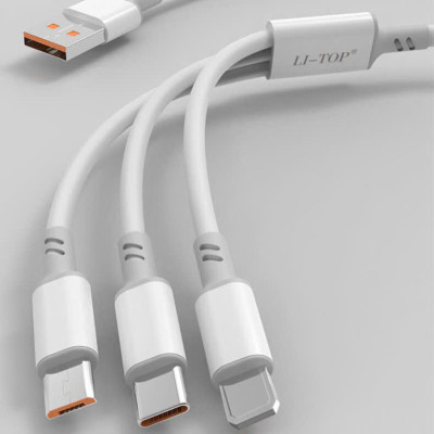 Dây sạc nhanh LI-TOP LX38 3IN1, đa năng 3 chân cắm IOS, MICRO, TYPE C, công suất 66W, Kim Ánh cho dùng thử 30 ngày, bảo hành hàng chính hãng 12 tháng