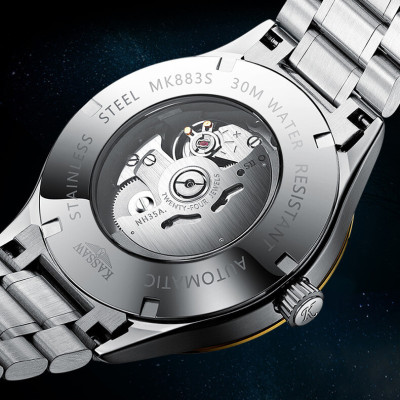 Đồng hồ nam chính hãng Kassaw K883-2 hàng mới 100% ,kính sapphire chống nước,chống xước,máy cơ (Automatic),mặt đen dây kim loại thép không gỉ 316L ,kiểu dáng đơn giản ,size mặt to 42mm