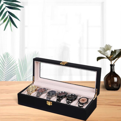 Hộp Đồng Hồ 6 Ngăn SAIKE SAIKE S602 Vỏ Gỗ Sơn Phủ Màu Đen