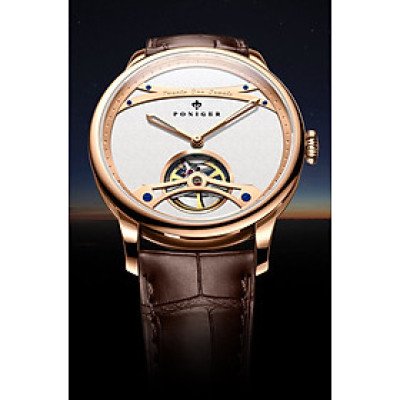 Đồng hồ nam Poniger P819-1 Chính hãng ,Kính sapphire nguyên khối ,chống xước,chống nước 50m,mặt trắng vỏ vàng hồngdây da nâu ( đen) xịn,vỏ máy thép không gỉ 316L,Đồng hồ cơ (Automatic) bảo hành 24 tháng, hàng mới 100%,thiết kế trẻ trung và sang trọng