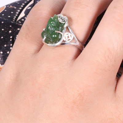 Nhẫn bạc tỳ hưu đá ngọc bích ni 17 mệnh hỏa, thổ - Ngọc Quý Gemstones