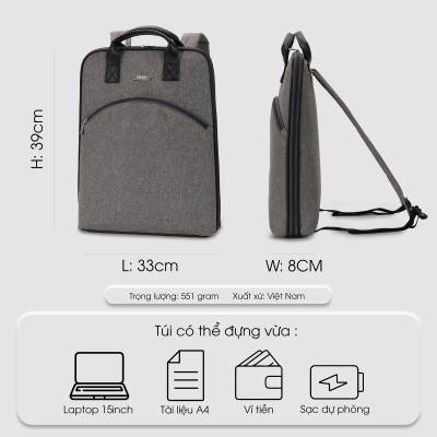 Balo đựng laptop siêu mỏng IDIGO UBP2-4326, ba lô công sở nam nữ thanh lịch