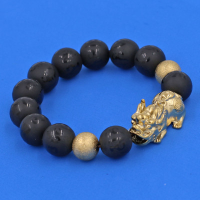 Chuỗi tay thạch anh Phật chú charm tỳ hưu 14 ly TH36