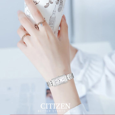 Đồng Hồ Nữ Citizen Đính Đá Swarovski Dây Thép Không Gỉ EG2025-75A - Mặt Trắng