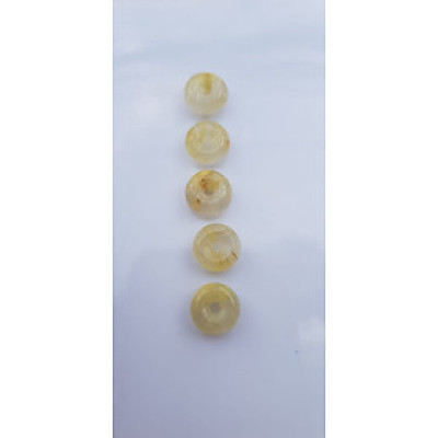 Bộ Trang Sức Phong Thủy 5 Đồng tiền đá thạch anh tóc vàng may mắn tài lộc Size đk 10mm x cao 4,5mm x lỗ 2mm mệnh Kim mệnh Thổ và mệnh Thủy Nữ phối lên bộ lắc tay hay mặt dây chuyền vàng đeo xinh đẹp may mắn ạ