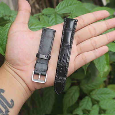 Dây Da Bụng Cá Sấu Đen ( Tặng kèm khóa + chốt tháo )