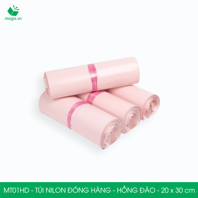 MT21HD - 32x45 cm  - Túi nilon gói hàng - 300 túi niêm phong đóng hàng màu hồng đào