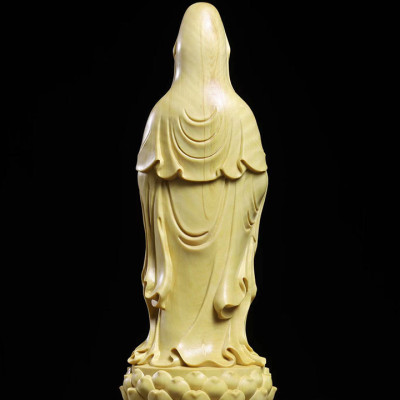 Tượng Phật Quan Âm Như Ý đứng bằng gỗ Hoàng Dương MSPC210 (cao 21 cm)