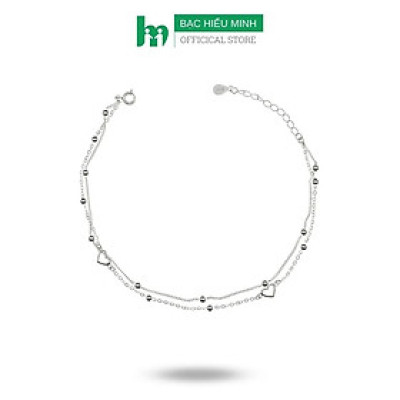 Lắc Chân Nữ Bạc 925 Dây Kép Mix Bi Tròn Bạc Hiểu Minh LC241