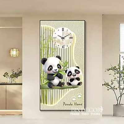 (HCM)Tranh đồng hồ tráng gương gấu trúc 8 dễ thương trang trí phòng bé, trang trí quán kèm đinh treo