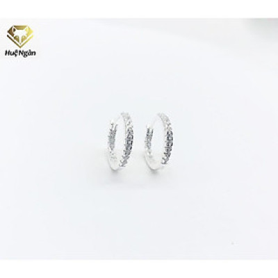Bông tai bạc Ý 925 Huệ Ngân - Khuyên vòng xinh 1 hàng đá RYE140219